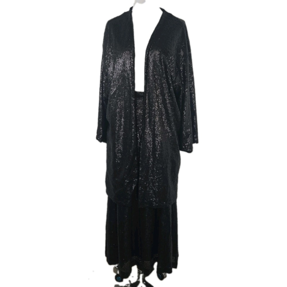 The Limited XL Black All Over Sequin Open Front Jacket And Long Skirt Set